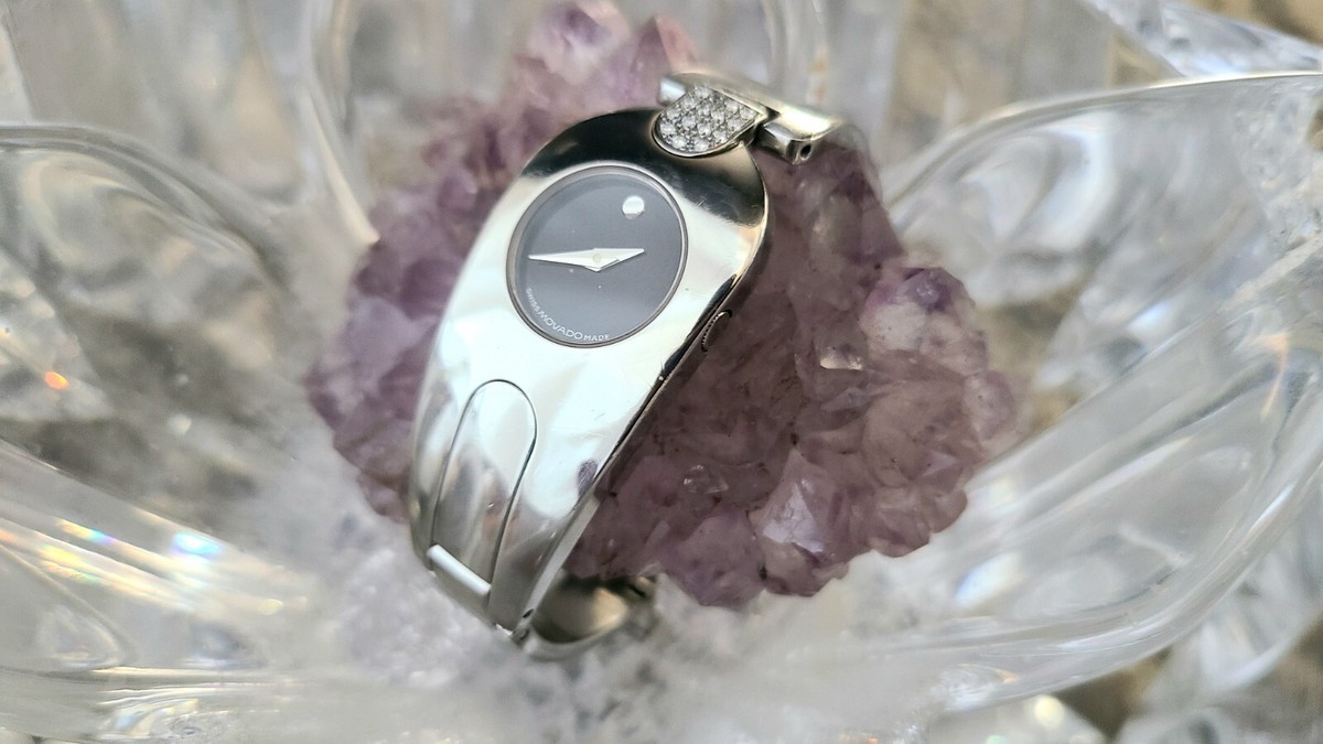 Movado Timema Steel Pave Diamond Black Dial Swiss Quartz Ladies