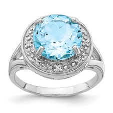 Silver  10mm Round Blue Topaz & CZ Ring QR7139