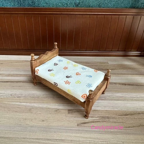 Maßstab 1:24 Puppenhaus Miniatur Möbel Bett Mit Matratze Dekor Schlafzimmer Holz - Bild 7 von 7