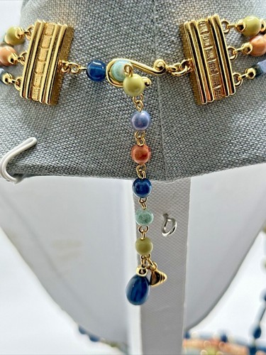 LIZ CLAIBORNE Multi Strand Beaded Necklace Blue Green Orange Statement 34" - Picture 5 of 9