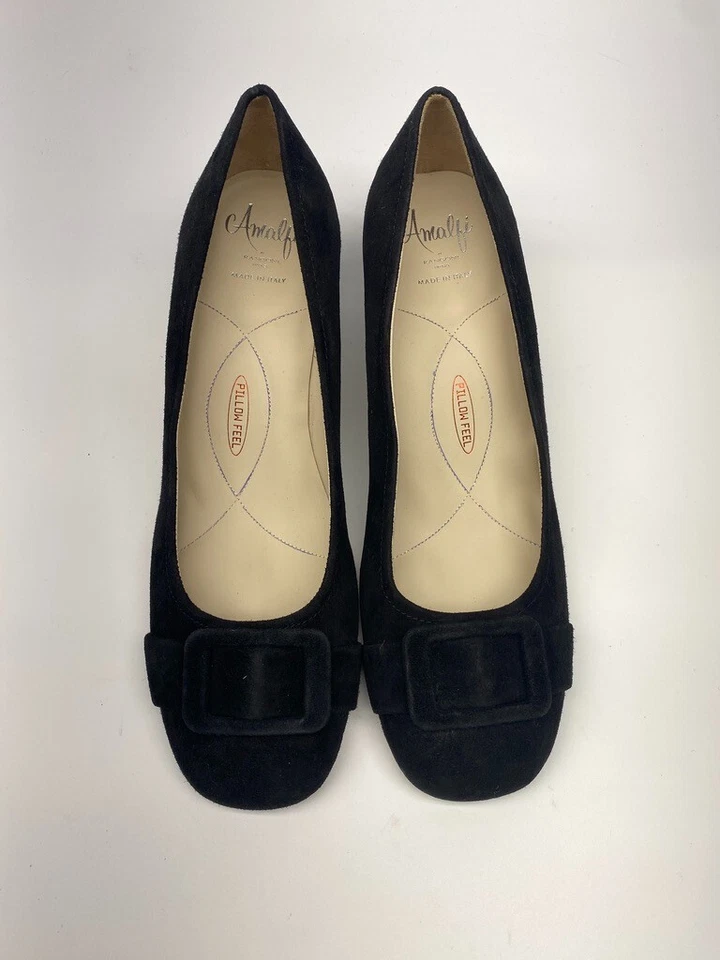 Amalfi Baccio Womens Suede Black Block Heel Pumps Sz 9 - Imagem 2 de 4