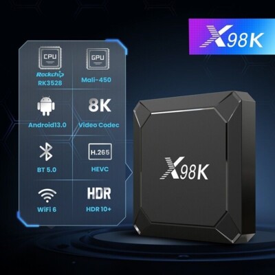 X96K Smart Android 13 TV BOX WIFI Quad Core 64Bit CPU 8K Film Rockchip RK3528 DE