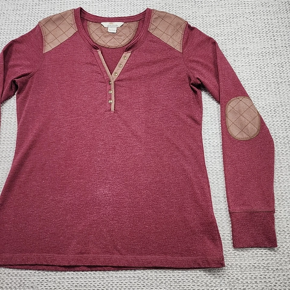 Bob Timberlake Henley Shirt Mens Large Long Sleeve Shoulder Elbow Patches - Image 2 of 4
