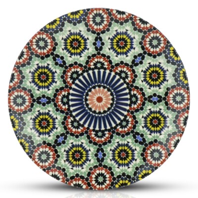 Orientalischer Porzellan-Teller Arabesque rund Ø 20cm Grün-Bunt Speise-Essteller