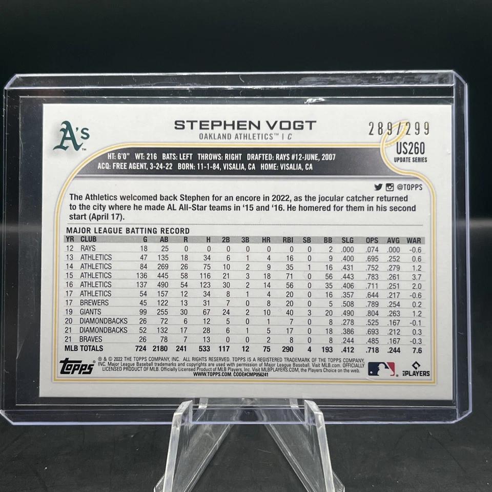 2022 Topps Update Series - STEPHEN VOGT ORANGE FOIL /299 #US260 - Image 3 of 3