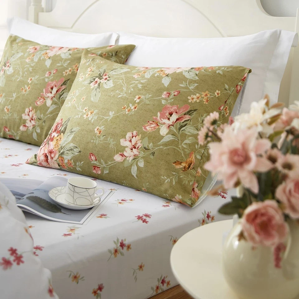 NUEVO Anthropologie Verde Boho Queen Size Reversible Floral Ropa de Cama Edredón Juego Falso Foto 4 de 4