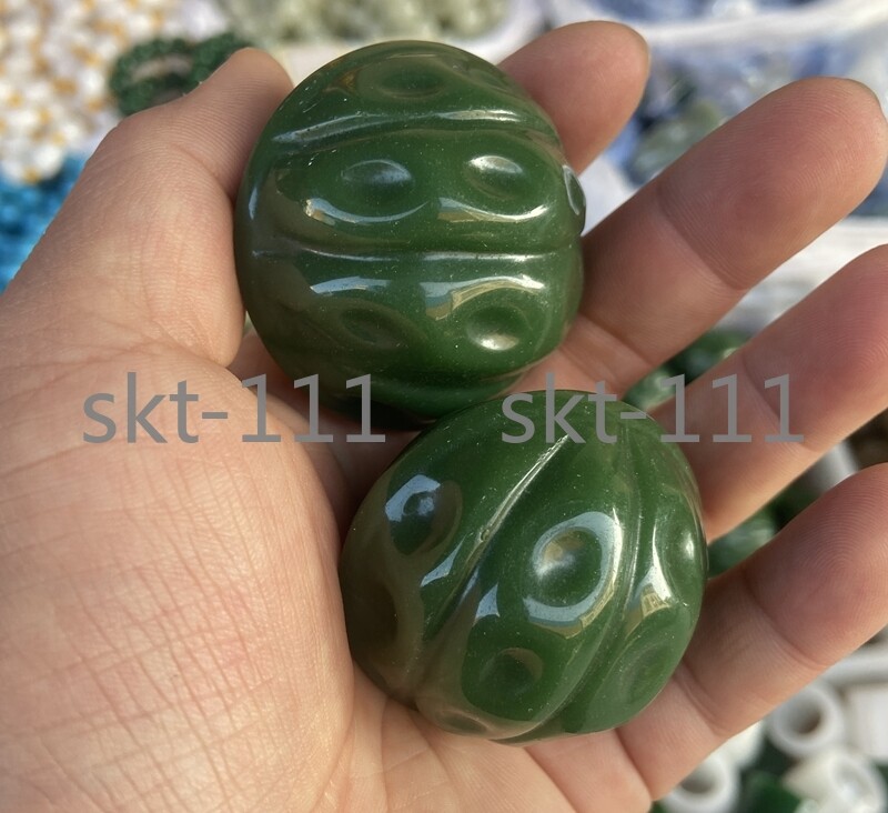 Jade 3本セット 50mm Hand Carved Walnut Ball Natural green Jasper Jade Reiki