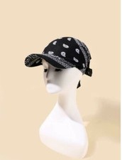 New Unisex Paisley Black Print Head Wrap With Brim
