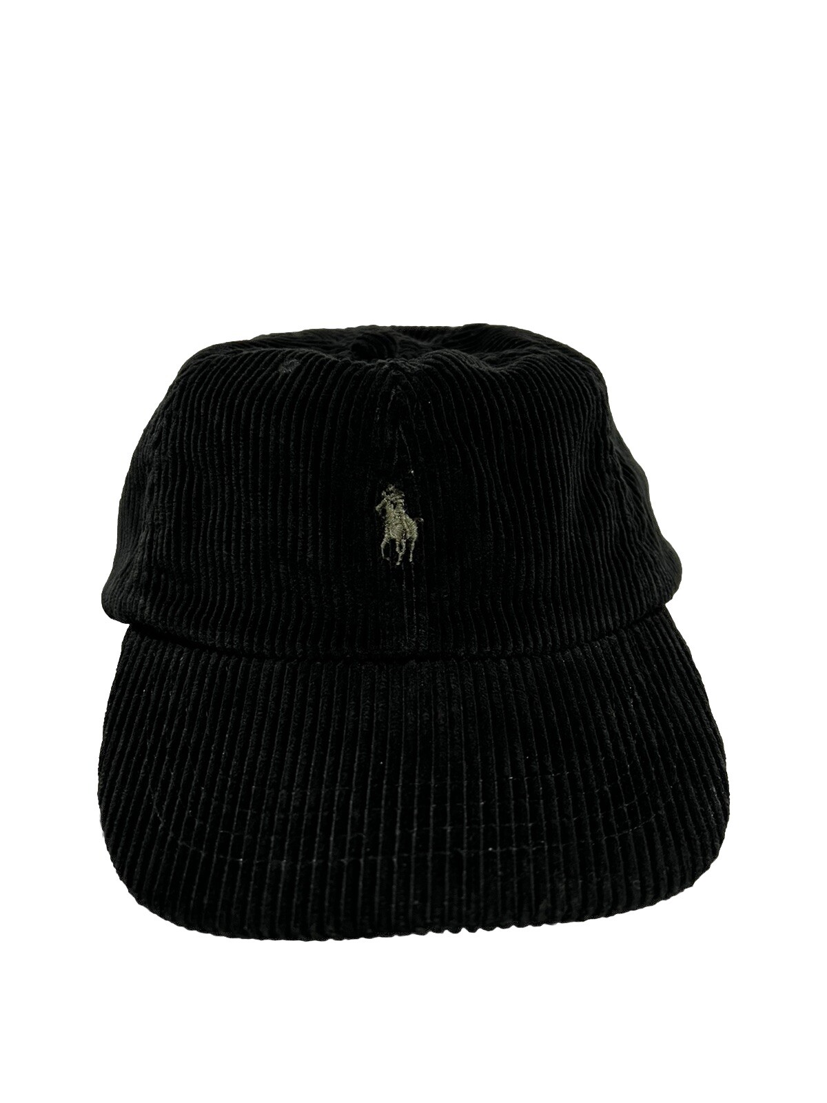 Cappello vintage Polo Ralph Lauren uomo nero velluto a coste pelle cinturino posteriore pony casual