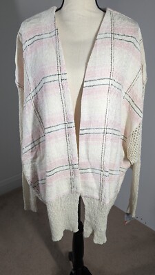 Nikos Sweater Womens 3X Pink White Handwoven Silk Blend Preppy Open Cardigan