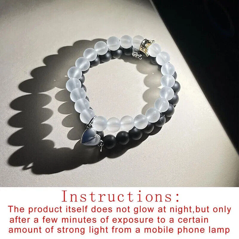 2Pcs Couples Bracelets Luminous Heart Magnet Lovers His Hers Couple Bracelets - Image 3 of 4
