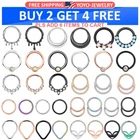 16G Septum Clicker Stainless Steel Hinged Nose Rings Hoop CZ Opal Body Piercing