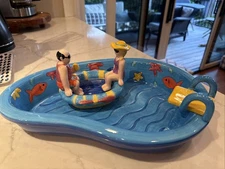 Swimming Pool Take A Dip Ceramic Chip Dip Serving Set Vintage Summer Stock 1999