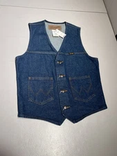 Wrangler Vest Men’s Small Blue Denim Western Cowboy Gilet Jacket Vintage Cotton