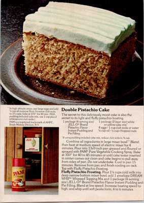 Jell-O Pistachio Cake Vintage Print Ad 1970s Recipe Food Kitchen Decor