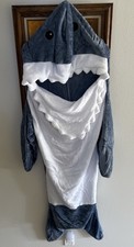 Shark One-Piece Hooded Fleece Jumpsuit Costume Blue/White Unknown Size 40  Kids