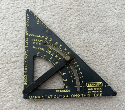 Vintage STANLEY Adjustable Quick Framing Square Roofing RARE BLACK  Pat.D290092