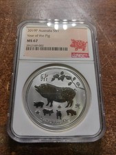 2019P Australia Silver $1  Year of the Pig  NGC MS 67 Lunar Label