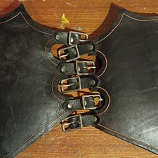 Black Leather Medieval Chest Armor with Buckles Decorative Costume