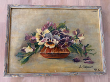 100 Jahre altes Ölbild Stilleben Blumen im Holzrahmen 29x21x1,5 cm , sign.