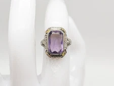 Antique 1920s Ostby & Barton 5ct Amethyst 14k White Gold Filigree Ring SIGNED