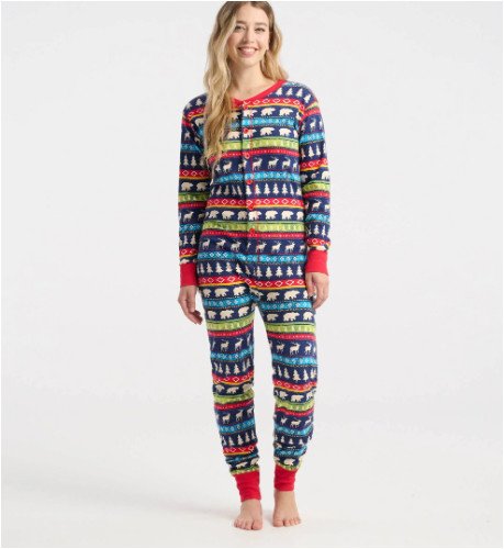 Little Blue House Adult Navy Fair Isle Cotton Holiday One Piece Size L - NEW