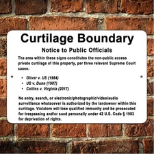 Curtilage Boundary Public Officials Notice No Trespassing  Sign Metal Decal