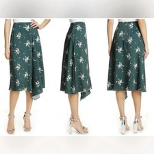 Ted Baker London Anabell Flourish Asymmetric Floral Midi Skirt Green Pink Sz 3