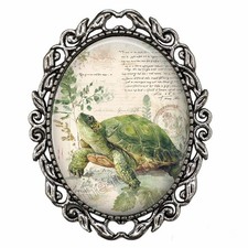 Botanical Accents Art Print Turtle Brooch Pin Handcrafted Fashion Jewelry Gift