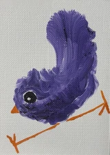 ACEO Original Painting, Bird Impressionism Oil Art, Emmer Plaxe, Animal Abstract