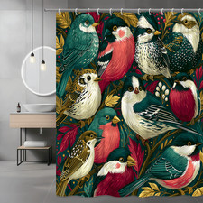 Bird Shower Curtain, Colorful Floral Birds Print Bathroom Decor