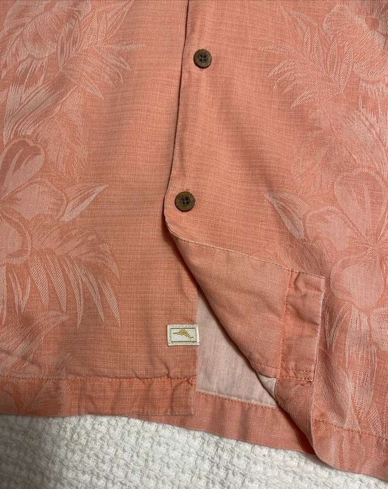 Camisa de campamento de seda Tommy Bahama para hombre manga corta estampado de palma coral talla XXL Foto 3 de 4
