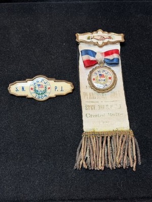 2 1904 fraternal org ribbon badge for the SNPJ Slovene National Benefit Society