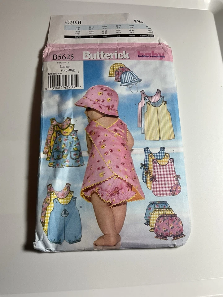 Butterick B5625 Infants Romper Jumper Panties Hat Sewing Pattern Uncut L-XL - Image 3 of 4