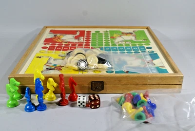 Mallette, boîte de jeux en bois, JeuJura, dadas, oie, dames, marelle, complète - Photo 1/4