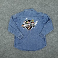 Vintage Warner Bros Shirt Mens XL Blue Looney Tunes Embroidered Denim