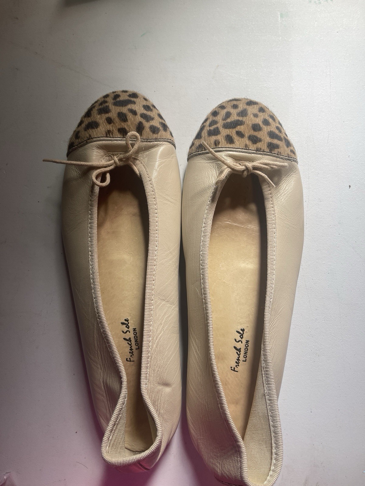 Suela Francesa Mujer Cuero Beige Ballet Planos Leopardo Puntera Arco EU 40
