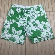 Old Navy Swim Trunks Mens Size Large Green White Hawaiian Floral Board Shorts