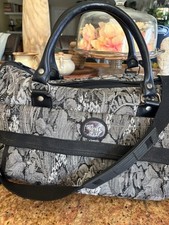 VTG Diane Von Furstenberg Grey Travel Bag Tapestry Duffle Overnight Shoulder