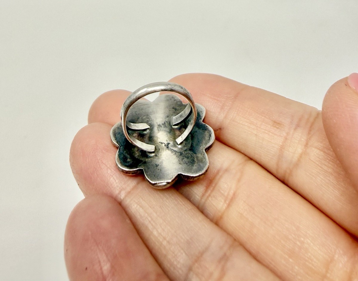 Vintage Sterling Silver Porous Jasper Flower Concho Style Statement Ring 925 XRF View 5