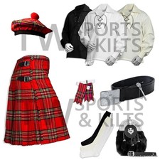 Scottish Men's Outfit Royal Stuart Tartan Kilt Set - 10 Pieces Kilt Accessories