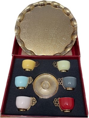 Acar 12 Pcs Turkish Coffee Espresso Tea Porcelain Serving Cup Saucer with Tray