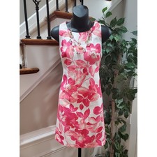 Eliza J White & Pink Floral Polyester Round Neck Sleeveless Knee Length Dress 2