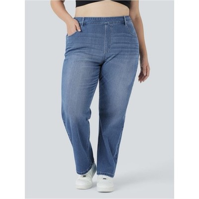 Halara Flex  High Waisted Pockets Straight Leg Washed Casual Plus Size Jeans 1X
