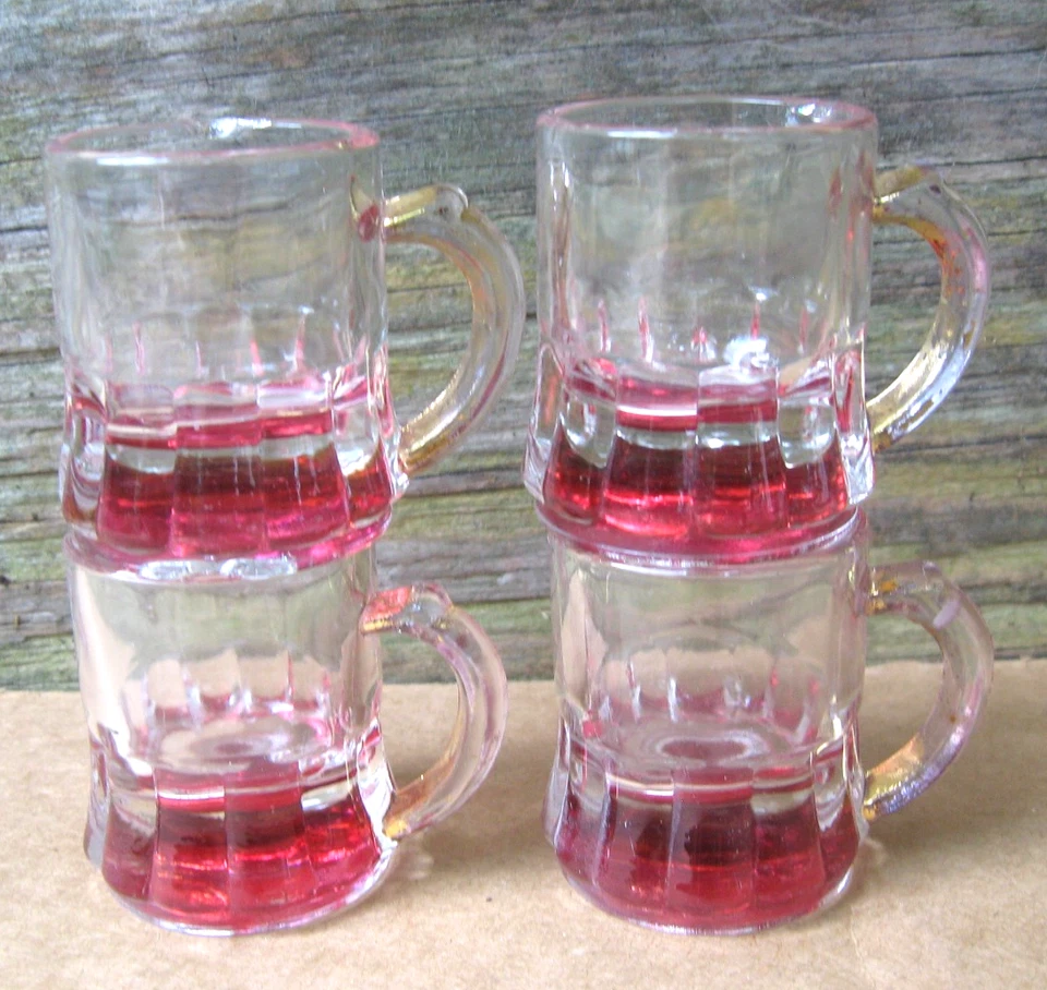 Set of 4 Vintage Federal Glass Ruby Flashed Miniature Mugs - Image 2 of 4
