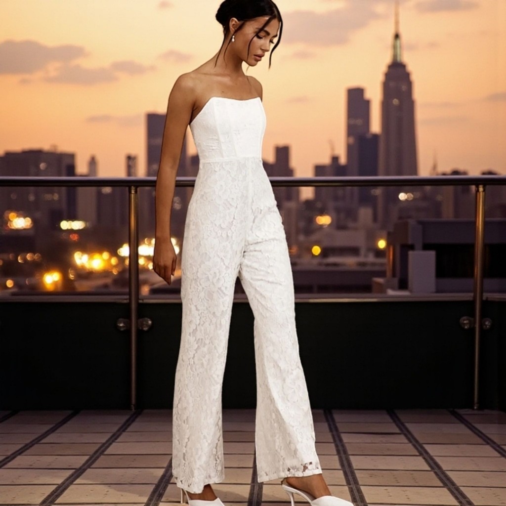 Altar’d State Lace Strapless Jumpsuit Off White Size XL NWT Corset Lace Up Back thumbnail 2