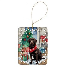 Labrador Retriever Chocolate Holiday Sweater Dog Porcelain Ornament