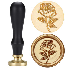 Rose Wax Seal Stamp with Black Wooden Handle Vintage Brass Sealing Stamp for W