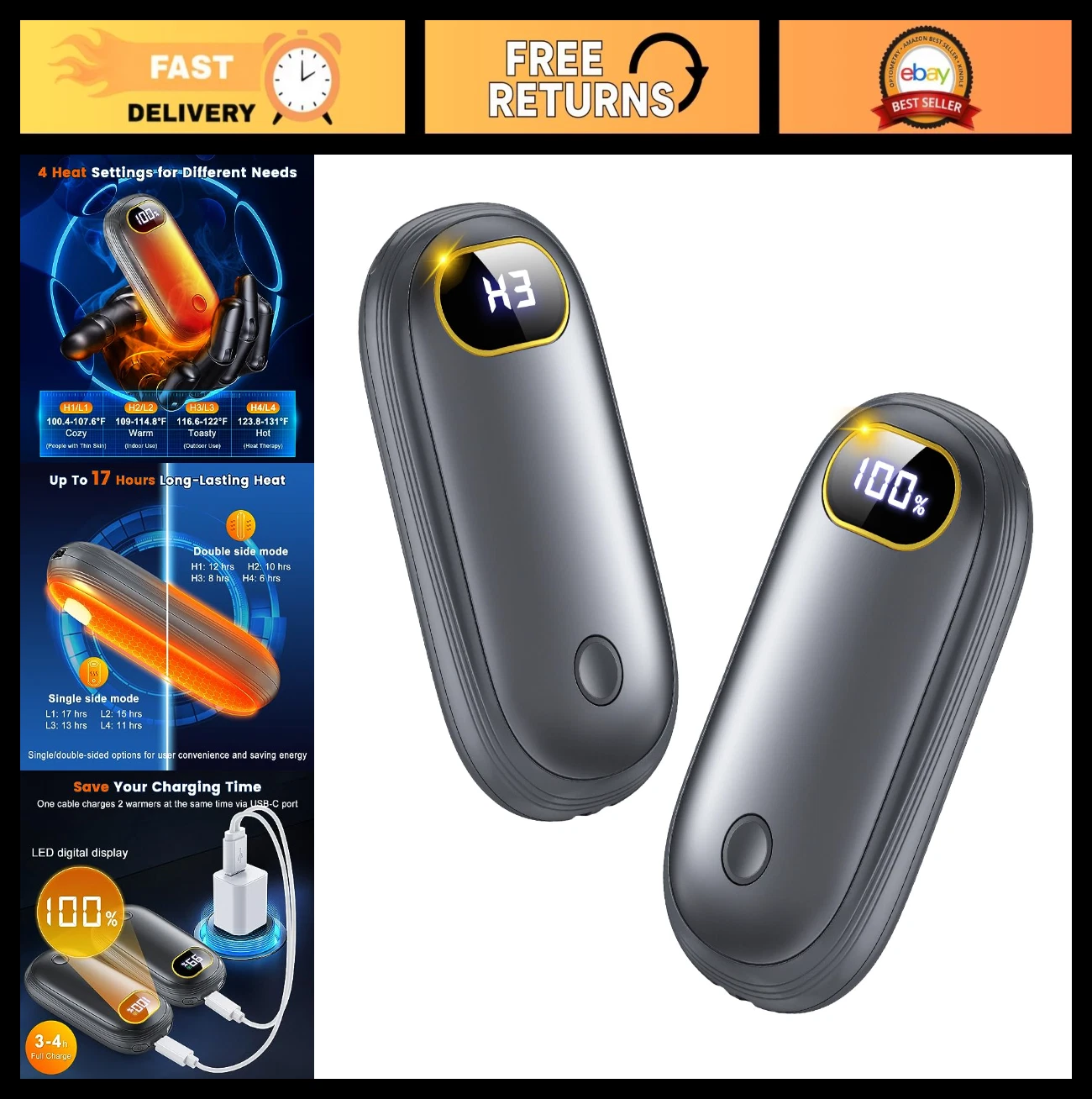 Rechargeable Electric Hand Warmers with Flashlight, LED Display, 17Hrs Heat, Dua
Opens in a new wind