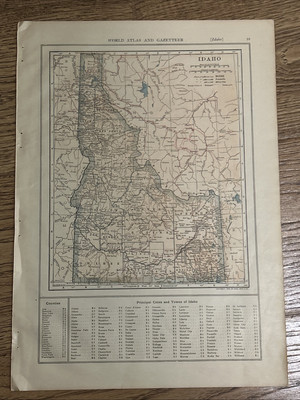 Antique 1911 Map Of Idaho 15.5 x11 